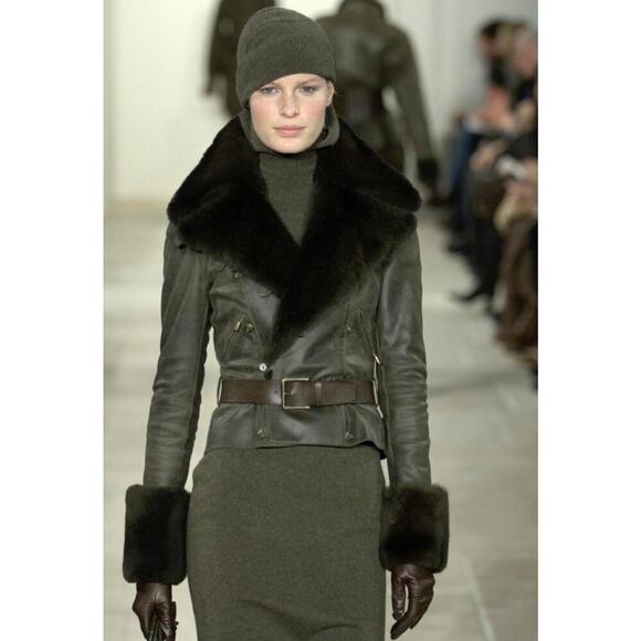 Vintage Ralph Lauren Purple Label Fur Collar Short Jacket Leather Belted Coat 8 - Picture 2 of 16